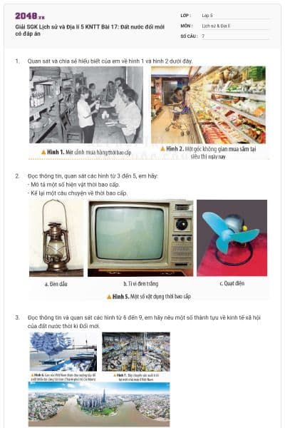 Giải SGK Lịch sử và Địa lí 5 KNTT Bài 17: Đất nước đổi mới có đáp án