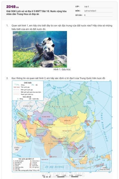 Giải SGK Lịch sử và Địa lí 5 KNTT Bài 18: Nước cộng hòa nhân dân Trung Hoa có đáp án