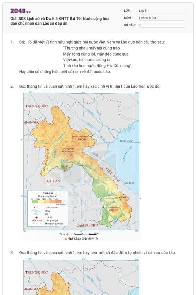 Giải SGK Lịch sử và Địa lí 5 KNTT Bài 19: Nước cộng hòa dân chủ nhân dân Lào có đáp án