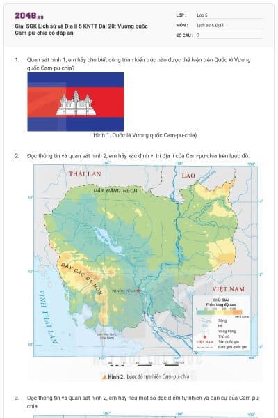 Giải SGK Lịch sử và Địa lí 5 KNTT Bài 20: Vương quốc Cam-pu-chia có đáp án