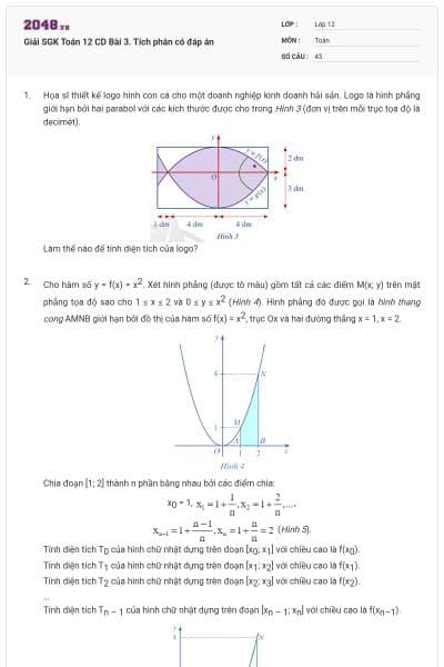 Giải SGK Toán 12 CD Bài 3. Tích phân có đáp án