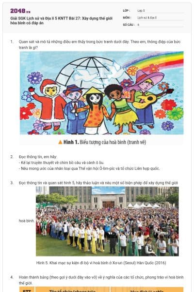 Giải SGK Lịch sử và Địa lí 5 KNTT Bài 27: Xây dựng thế giới hòa bình có đáp án