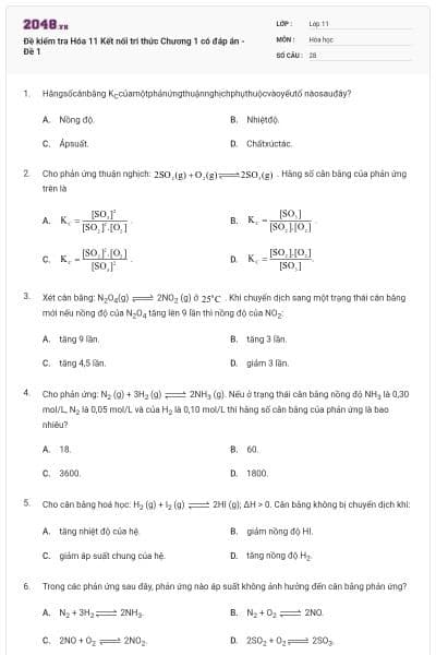 Đề kiểm tra Hóa 11 Kết nối tri thức Chương 1 có đáp án - Đề 1