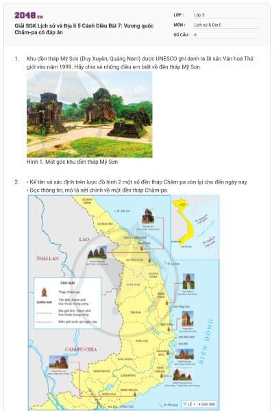 Giải SGK Lịch sử và Địa lí 5 Cánh Diều Bài 7: Vương quốc Chăm-pa có đáp án