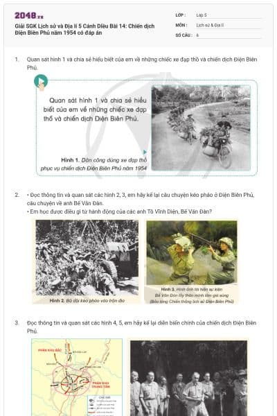 Giải SGK Lịch sử và Địa lí 5 Cánh Diều Bài 14: Chiến dịch Điện Biên Phủ năm 1954 có đáp án