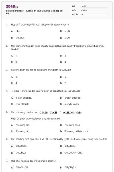 Đề kiểm tra Hóa 11 Kết nối tri thức Chương 5 có đáp án - Đề 1