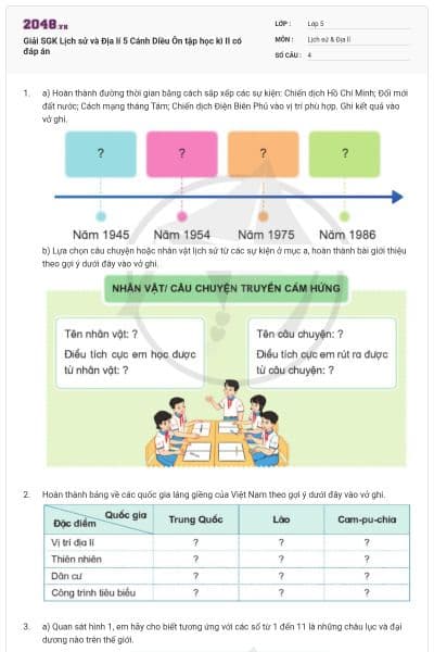 Giải SGK Lịch sử và Địa lí 5 Cánh Diều Ôn tập học kì II có đáp án
