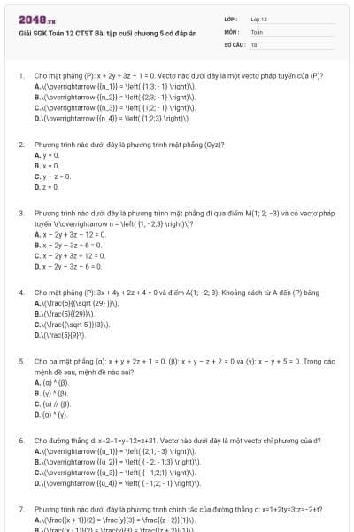 Giải SGK Toán 12 CTST Bài tập cuối chương 5 có đáp án