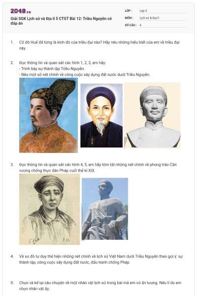 Giải SGK Lịch sử và Địa lí 5 CTST Bài 12: Triều Nguyễn có đáp án