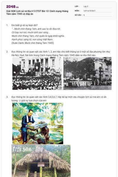 Giải SGK Lịch sử và Địa lí 5 CTST Bài 13: Cách mạng tháng Tám năm 1945 có đáp án
