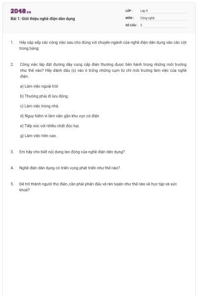 Bài 1: Giới thiệu nghề điện dân dụng