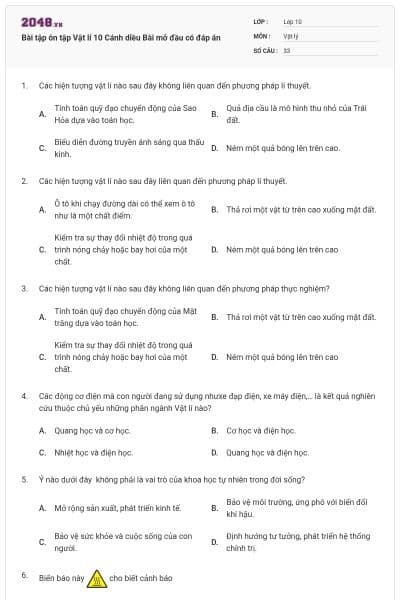 Bài tập ôn tập Vật lí 10 Cánh diều Bài mở đầu có đáp án