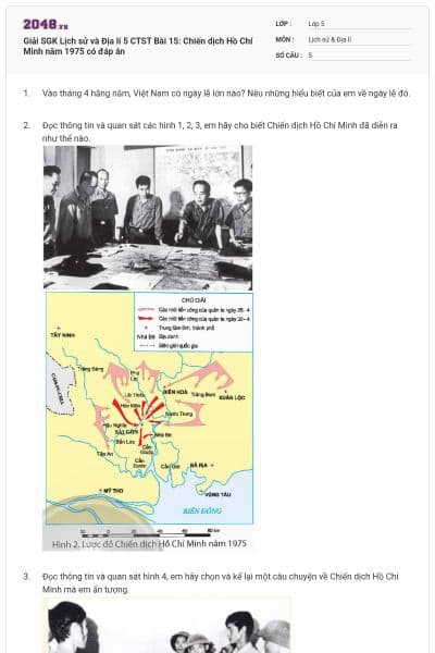 Giải SGK Lịch sử và Địa lí 5 CTST Bài 15: Chiến dịch Hồ Chí Minh năm 1975 có đáp án