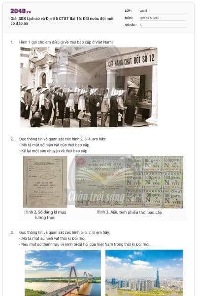 Giải SGK Lịch sử và Địa lí 5 CTST Bài 16: Đất nước đổi mới có đáp án