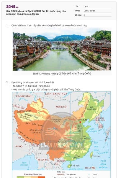 Giải SGK Lịch sử và Địa lí 5 CTST Bài 17: Nước cộng hòa nhân dân Trung Hoa có đáp án