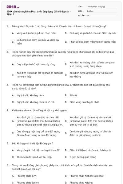 100+ câu trắc nghiệm Phát triển ứng dụng GIS có đáp án - Phần 2