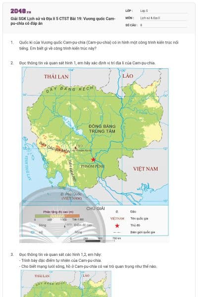 Giải SGK Lịch sử và Địa lí 5 CTST Bài 19: Vương quốc Cam-pu-chia có đáp án