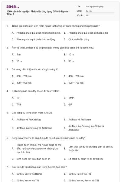 100+ câu trắc nghiệm Phát triển ứng dụng GIS có đáp án - Phần 3