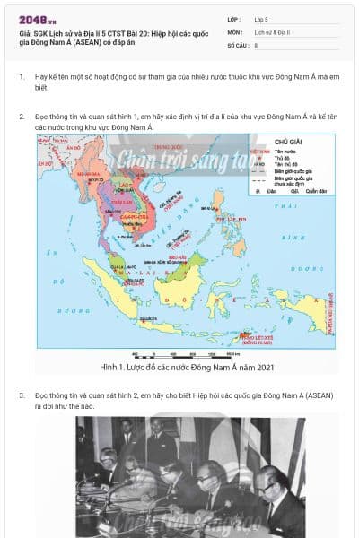 Giải SGK Lịch sử và Địa lí 5 CTST Bài 20: Hiệp hội các quốc gia Đông Nam Á (ASEAN) có đáp án