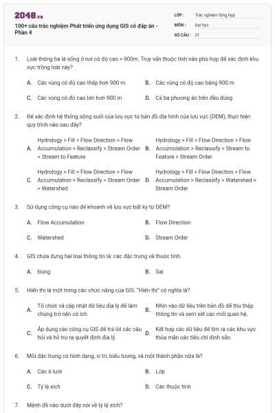 100+ câu trắc nghiệm Phát triển ứng dụng GIS có đáp án - Phần 4