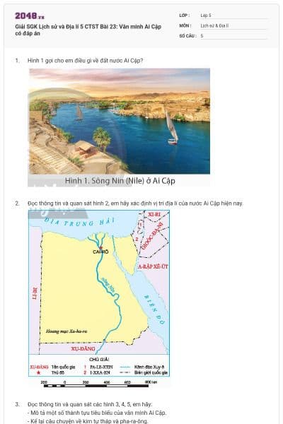 Giải SGK Lịch sử và Địa lí 5 CTST Bài 23: Văn minh Ai Cập có đáp án