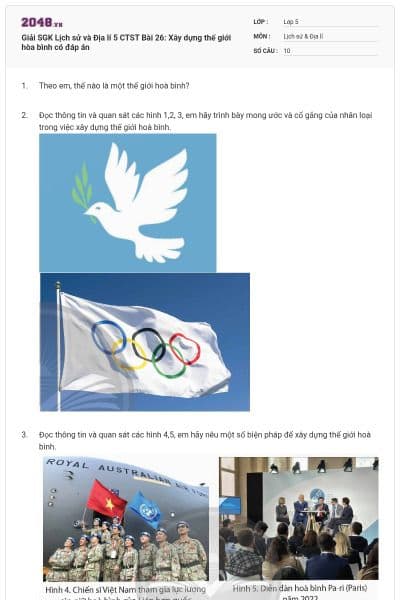 Giải SGK Lịch sử và Địa lí 5 CTST Bài 26: Xây dựng thế giới hòa bình có đáp án