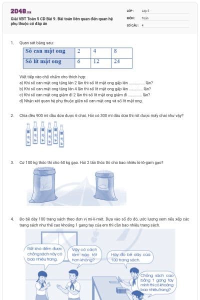 Giải VBT Toán 5 CD Bài 9. Bài toán liên quan đến quan hệ phụ thuộc có đáp án