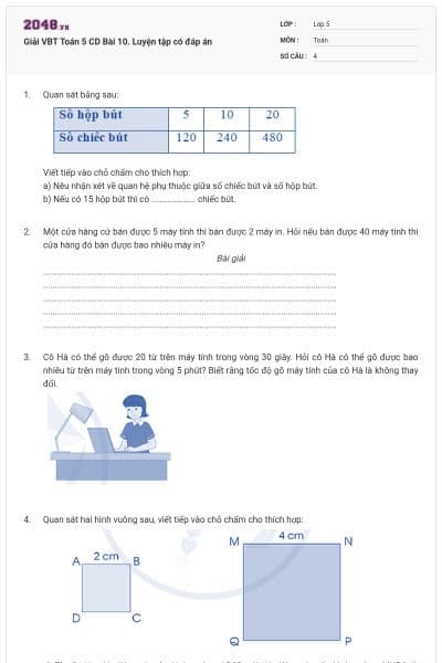 Giải VBT Toán 5 CD Bài 10. Luyện tập có đáp án