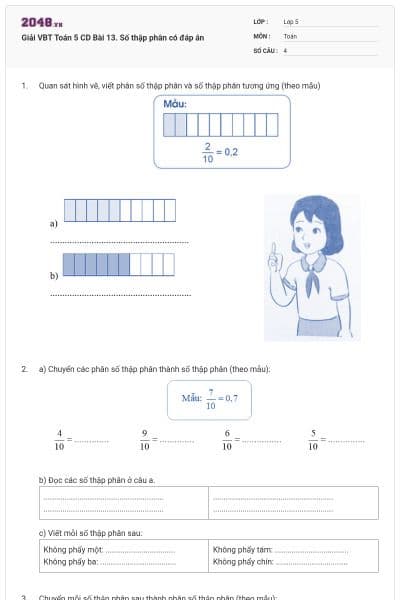 Giải VBT Toán 5 CD Bài 13. Số thập phân có đáp án