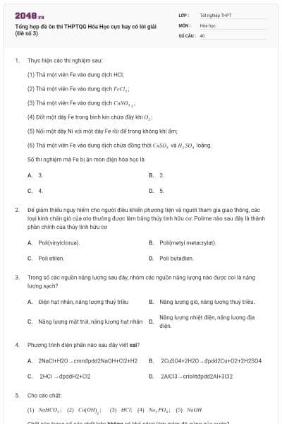 Tổng hợp đề ôn thi THPTQG Hóa Học cực hay có lời giải (Đề số 3)
