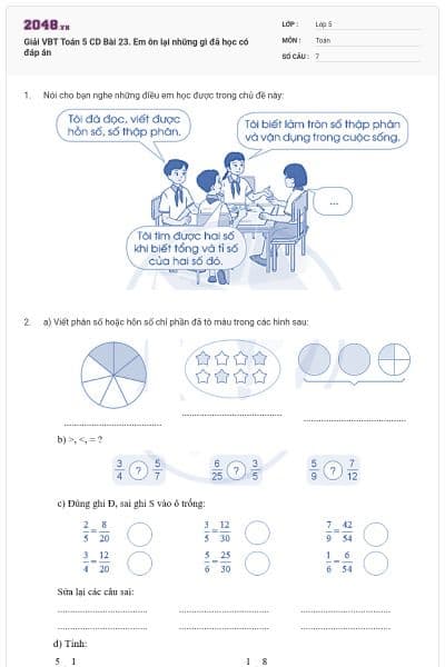 Giải VBT Toán 5 CD Bài 23. Em ôn lại những gì đã học có đáp án