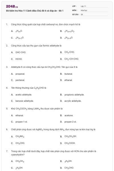 Đề kiểm tra Hóa 11 Cánh diều Chủ đề 6 có đáp án - Đề 1