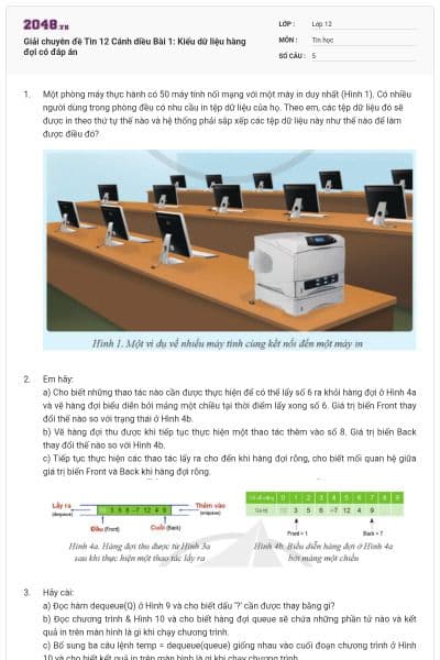 Giải chuyên đề Tin 12 Cánh diều Bài 1: Kiểu dữ liệu hàng đợi có đáp án