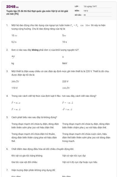 Tuyển tập 25 đề thi thử thpt quốc gia môn Vật lý có lời giải chi tiết (P6)