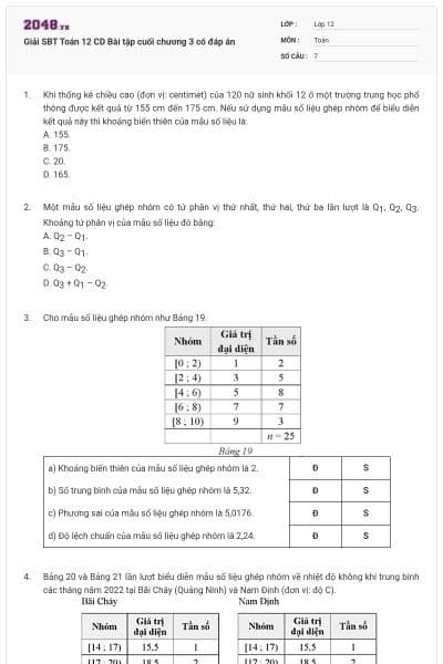 Giải SBT Toán 12 CD Bài tập cuối chương 3 có đáp án