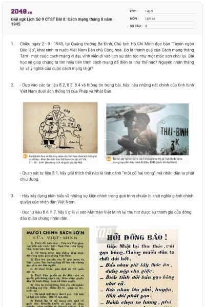 Giải sgk Lịch Sử 9 CTST Bài 8: Cách mạng tháng 8 năm 1945