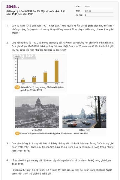 Giải sgk Lịch Sử 9 CTST Bài 13: Một số nước châu Á từ năm 1945 đến năm 1991