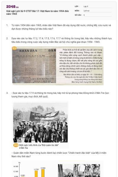 Giải sgk Lịch Sử 9 CTST Bài 17: Việt Nam từ năm 1954 đến năm 1965