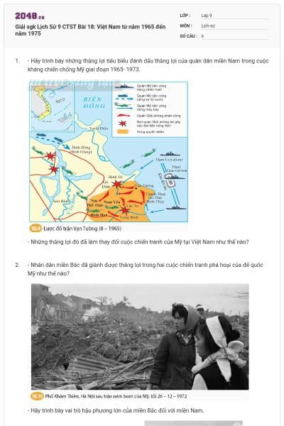 Giải sgk Lịch Sử 9 CTST Bài 18: Việt Nam từ năm 1965 đến năm 1975