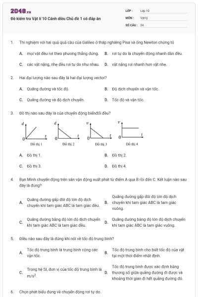 Đề kiểm tra Vật lí 10 Cánh diều Chủ đề 1 có đáp án