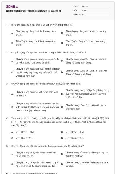 Bài tập ôn tập Vật lí 10 Cánh diều Chủ đề 5 có đáp án