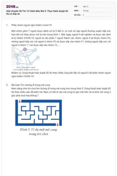 Giải chuyên đề Tin 12 Cánh diều Bài 5: Thực hành duyệt đồ thị có đáp án