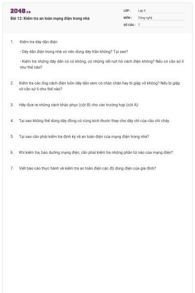 Bài 12: Kiểm tra an toàn mạng điện trong nhà