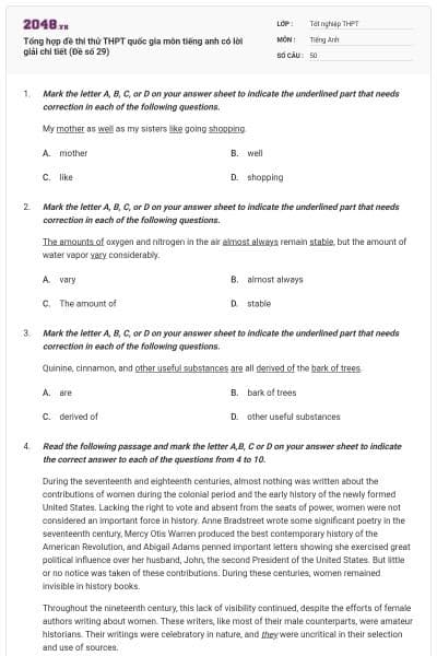 Tổng hợp đề thi thử THPT quốc gia môn tiếng anh có lời giải chi tiết (Đề số 29)
