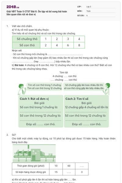 Giải VBT Toán 5 CTST Bài 8. Ôn tập và bổ sung bài toán liên quan đến rút về đơn vị