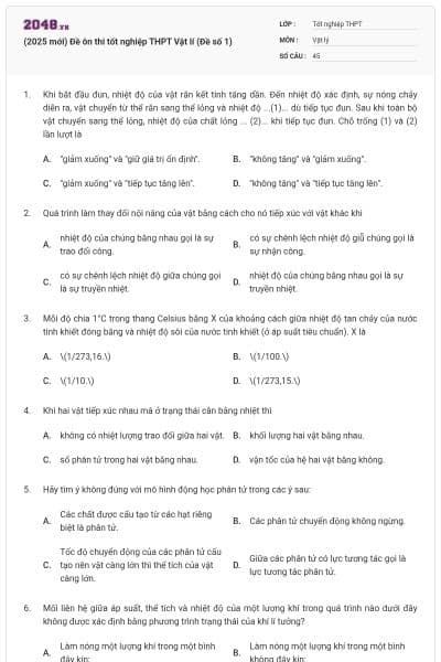 (2025 mới) Đề ôn thi tốt nghiệp THPT Vật lí (Đề số 1)