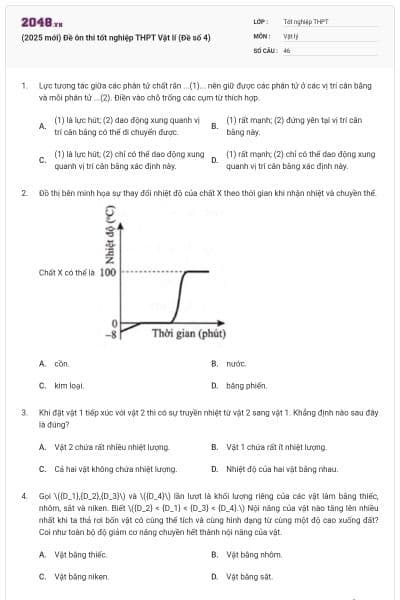 (2025 mới) Đề ôn thi tốt nghiệp THPT Vật lí (Đề số 4)