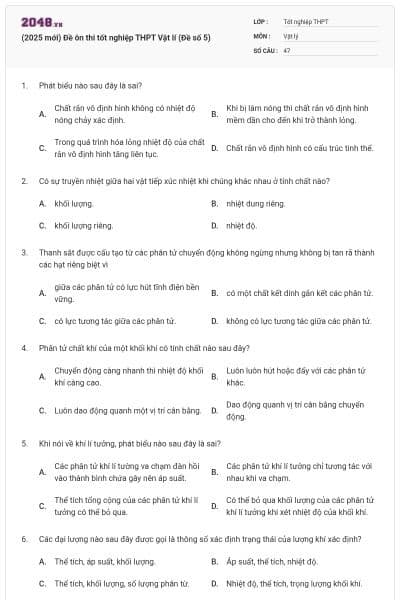 (2025 mới) Đề ôn thi tốt nghiệp THPT Vật lí (Đề số 5)