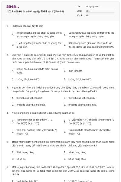 (2025 mới) Đề ôn thi tốt nghiệp THPT Vật lí (Đề số 6)