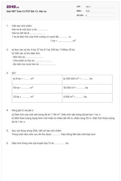 Giải VBT Toán 5 CTST Bài 13. Héc-ta